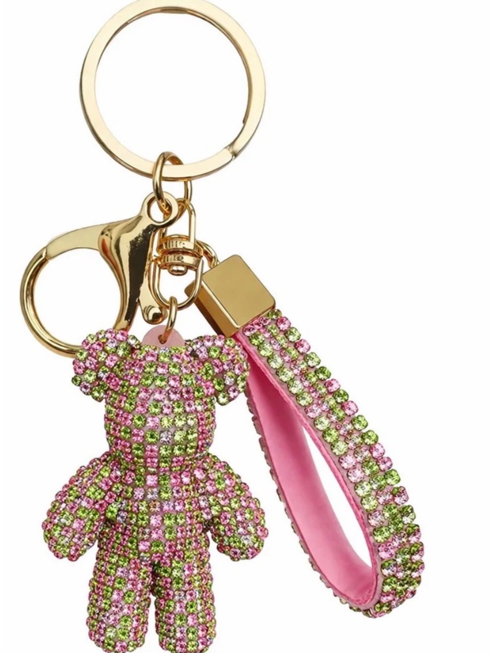 Sparkling Crystal Teddy Bear Keychain Bag Charm Pink, Green & Purple Crystals NU